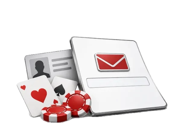 E-Mail-Formular, allgemeiner Ausweis und Casinochips.